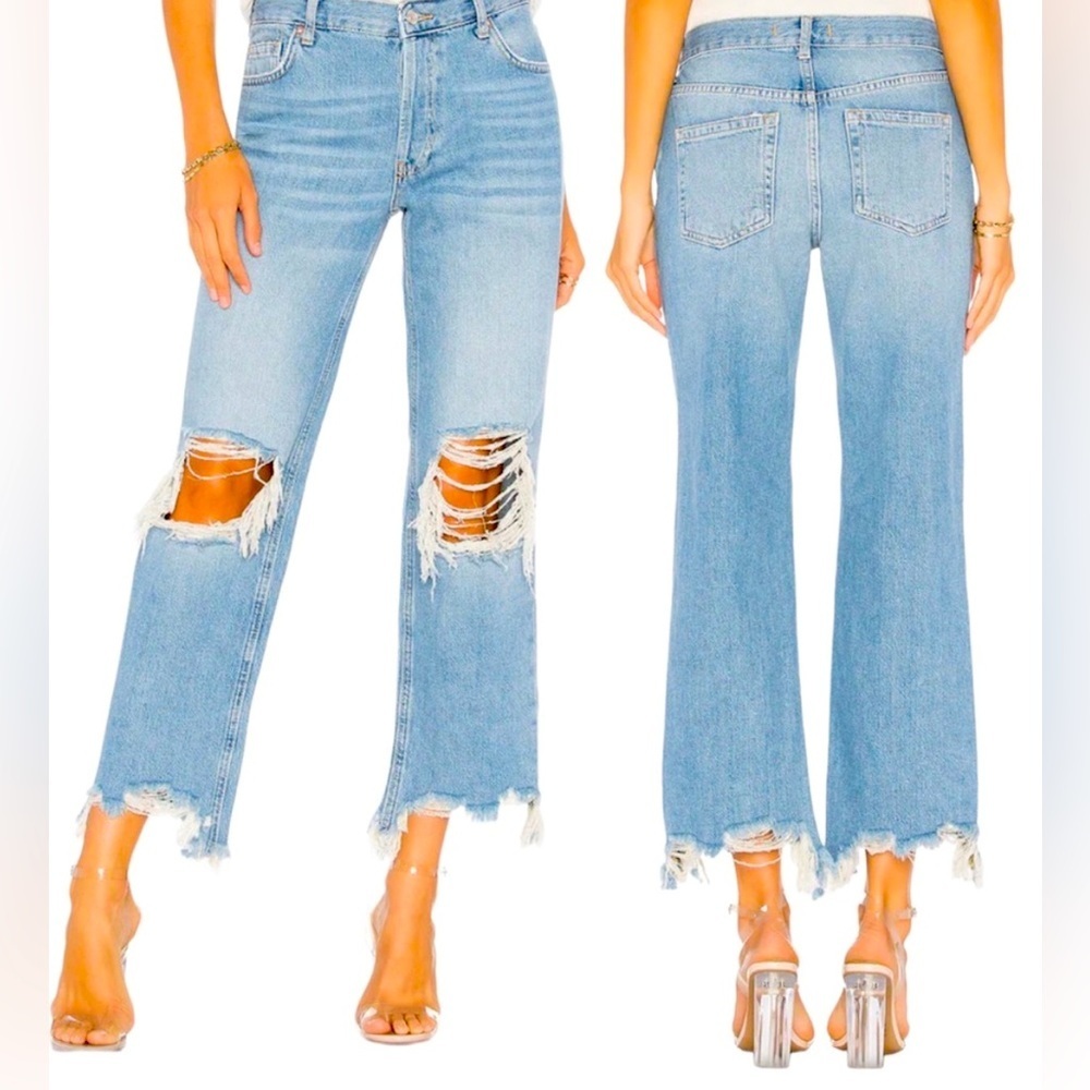 FREE PEOPLE Maggie Mid-Rise Straight-Leg Distressed Jeans 100% Cotton NWT - 💫 - Picture 2 of 16